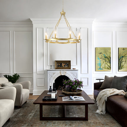 8-Light Gold  Wagon Wheel Chandelier