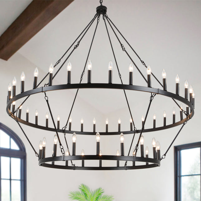 Chandelier Candle Wagon Wheel 36+18-Light