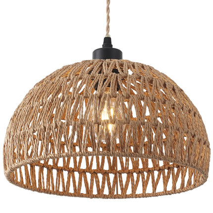 Pendant Light Dome Minimalist - Brown Rope Dimmer Plug-in