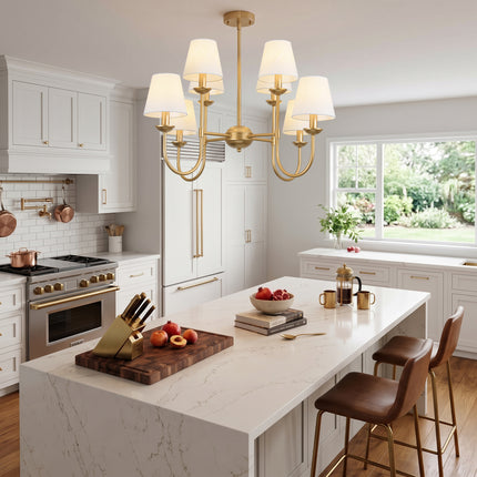 8-Light Brushed Brass Chandelier with Mini Linen Shades