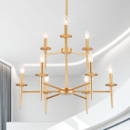 9-Light 2-Tier Matte Gold Candle Chandelier