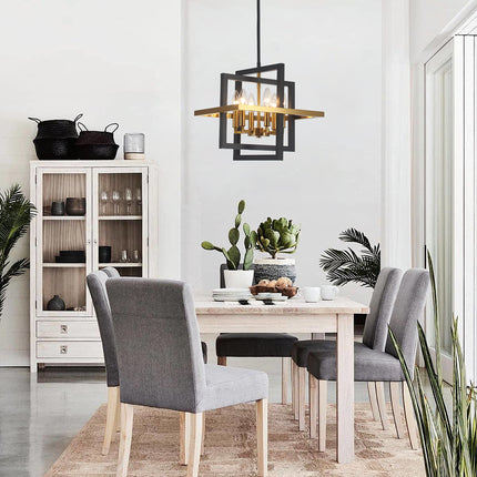 Geometric Black and Brass 6-Light Frame Pendant Light