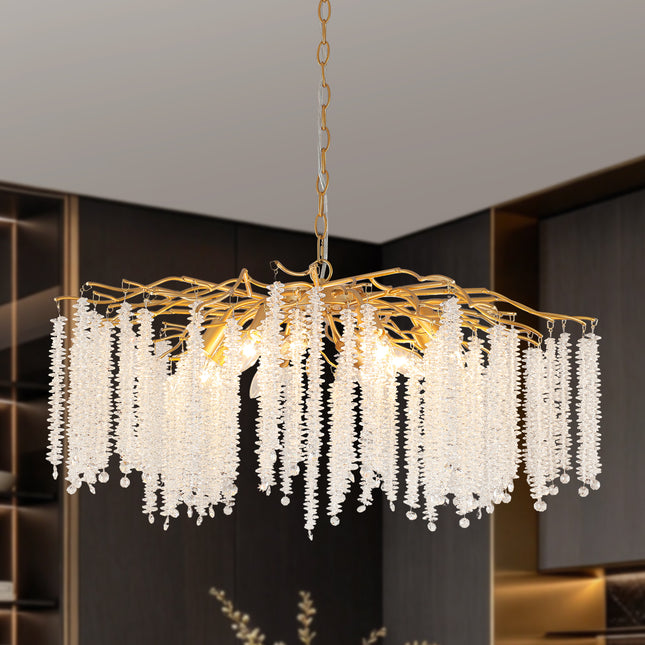 12-Light Matte Gold Crystal Branch Chandelier