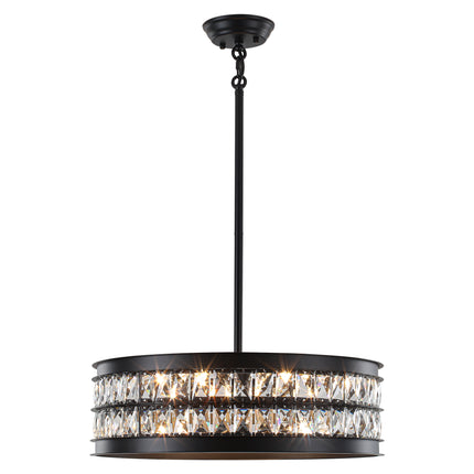 Modern 6-Light Matte Black Crystal Drum Chandelier