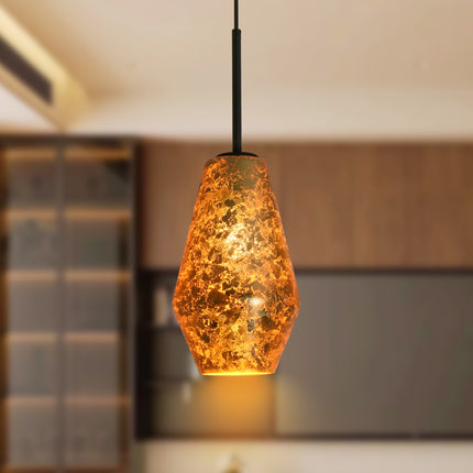 1-Light Matte Black & Gold Foil Glass Pendant