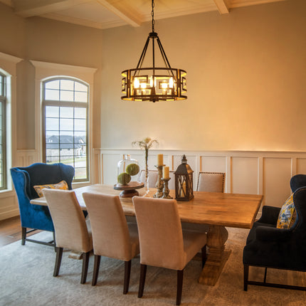 5-Light Farmhouse Wood Drum Chandelier