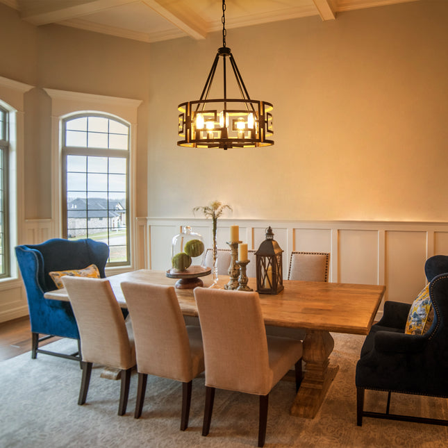 5-Light Farmhouse Wood Drum Chandelier