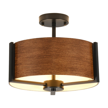 3-Light Black Metal Drum Flush Mount Ceiling Light
