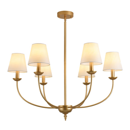 6-Light Brushed Brass Candle Chandelier with Linen Shades