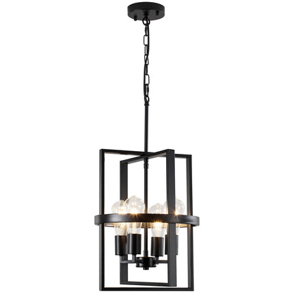 4-Light Black Geometric Cage Chandelier