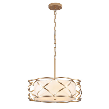 3-Light Gold Caged Drum Pendant