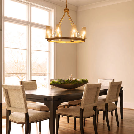 8-Light Gold  Wagon Wheel Chandelier