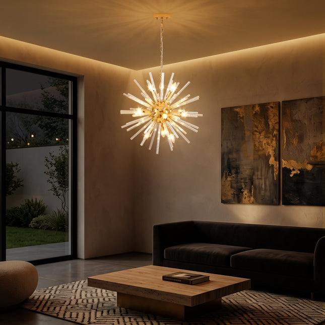 12-Light French Gold Tube Pendant Light