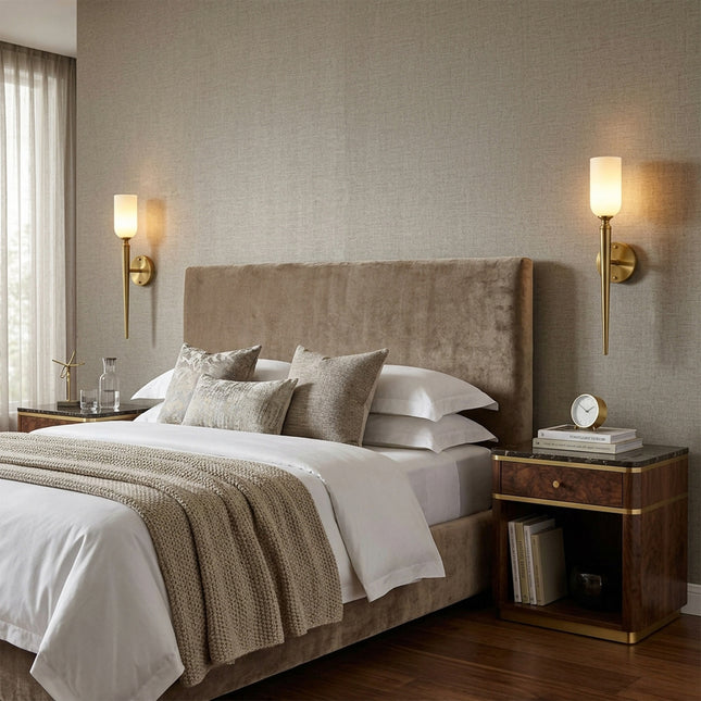 Set of 2 Brushed Brass 1-Light Glass Wall Sconces