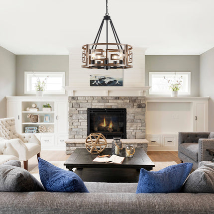5-Light Farmhouse Wood Drum Chandelier