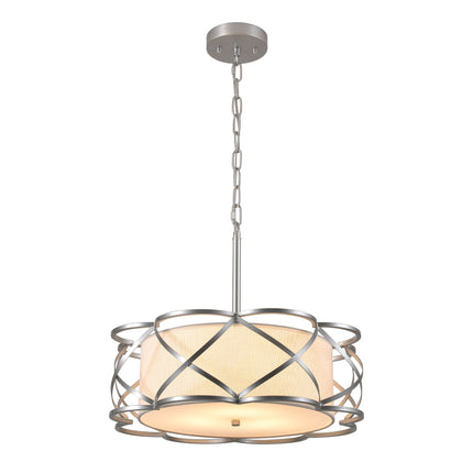 3-Light Gold Caged Drum Pendant