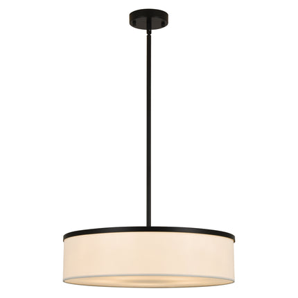 5-Light Black Drum Pendant with White Fabric Shade