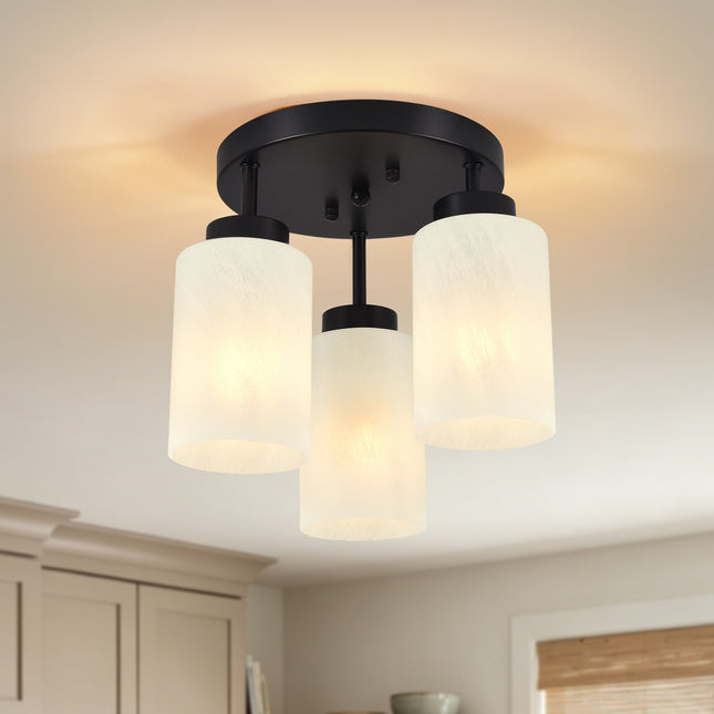 Black 3-Light Ceiling Light with Frosted Glass