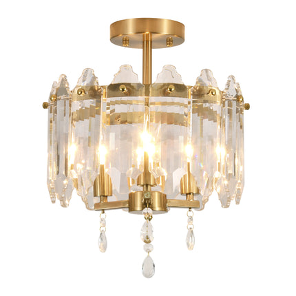 3-Light Matte Black Crystal Flush Mount Ceiling