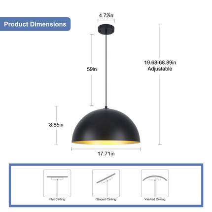 450mm-Modern Black Dome Pendant Light