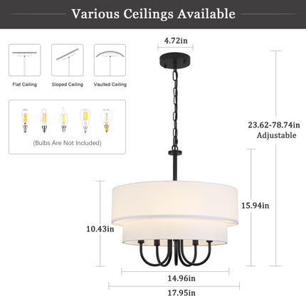 5-Light Black Double Drum Chandelier