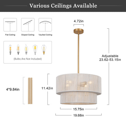 5-Light Black Chandelier with White Cotton Shade