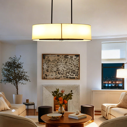 Black Oval Fabric Shade Linear Island Light - 4-Light