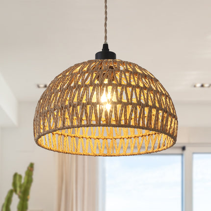 Pendant Light Dome Minimalist - Brown Rope Dimmer Plug-in