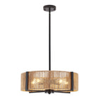 Rustic Black 5-Bulb Rattan Drum Ceiling Light