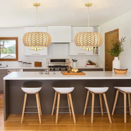 Modern Coastal Hemp Rope Drum Chandelier