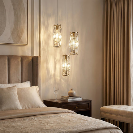 Tiered 3-Light Gold Crystal Pendant