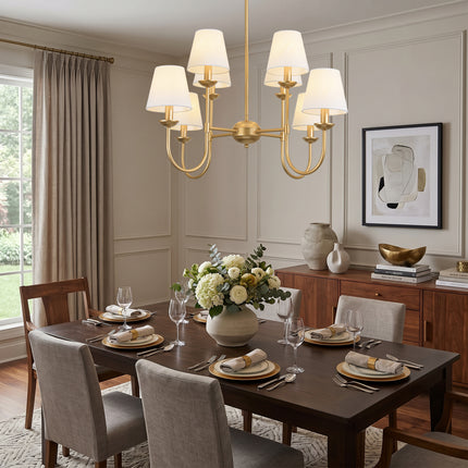 8-Light Brushed Brass Chandelier with Mini Linen Shades