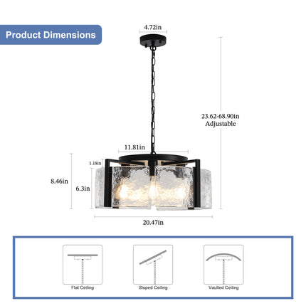 Black 4-Light Textured Glass Drum Chandelier