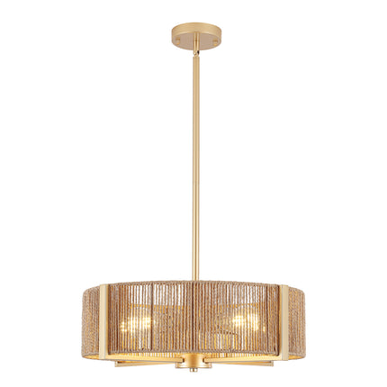 Rustic Black 5-Bulb Rattan Drum Ceiling Light