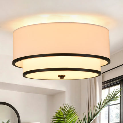 3-Light Black Double Drum Flush Mount Ceiling Light