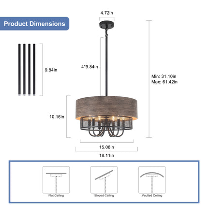Faux Wood 6-Light Drum Chandelier