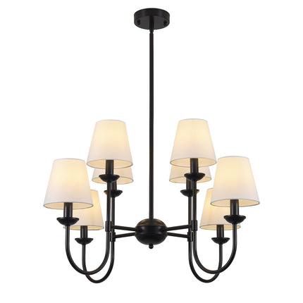 8-Light Brushed Brass Chandelier with Mini Linen Shades