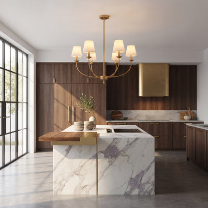 6-Light Brushed Brass Candle Chandelier with Linen Shades