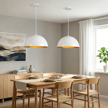 Modern White & Gold Dome Pendant Light (2-Pack)