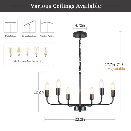 6-Light Modern Farmhouse Black Chandelier