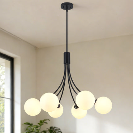 6-Light Matte Black Globe Chandelier