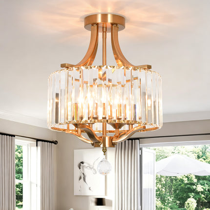 4-Light  Modern Copper Crystal Ceiling Light