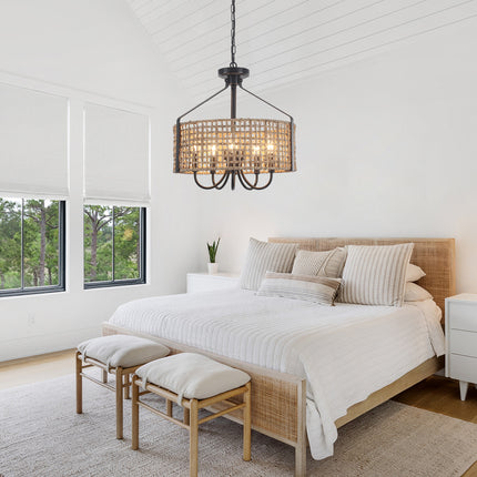 5-Light Woven Seagrass Drum Chandelier