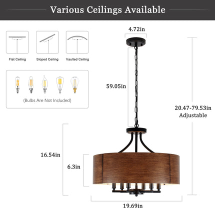 6-Light Rustic Brown Drum Chandelier