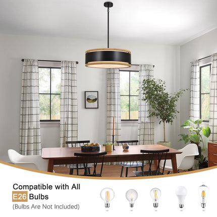 5-Light Black Rope Drum Pendant