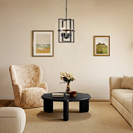 4-Light Black Geometric Cage Chandelier