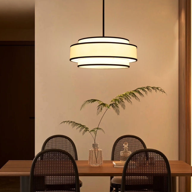 3-Light Matte Black Fabric Shade Chandelier
