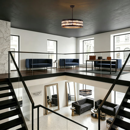 Modern 6-Light Matte Black Crystal Drum Chandelier