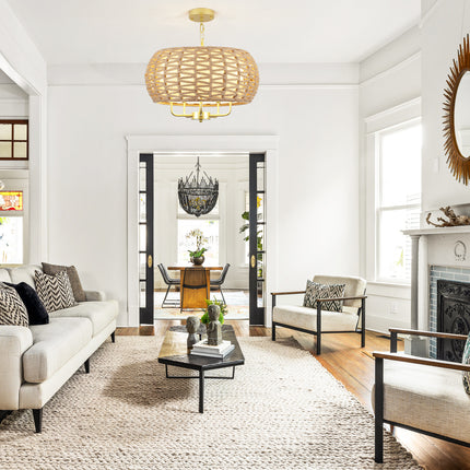 Modern Coastal Hemp Rope Drum Chandelier