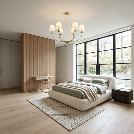 6-Light Brushed Brass Candle Chandelier with Linen Shades
